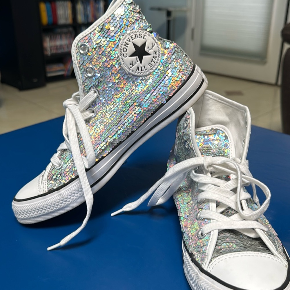 Converse Silver Sequined Trainers Size 8